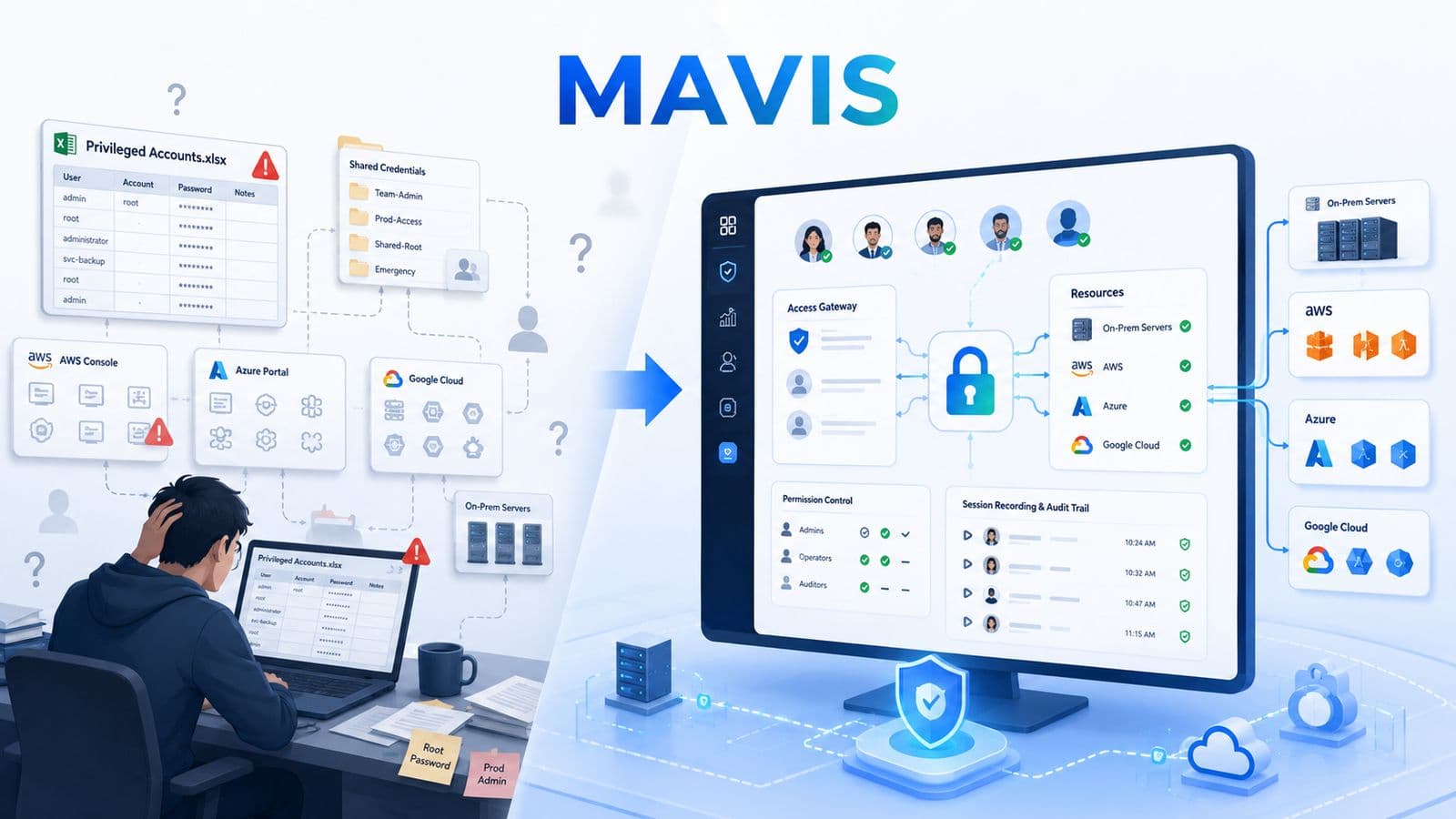 MAVIS 混合多雲特權帳號管理解決方案產品示意圖