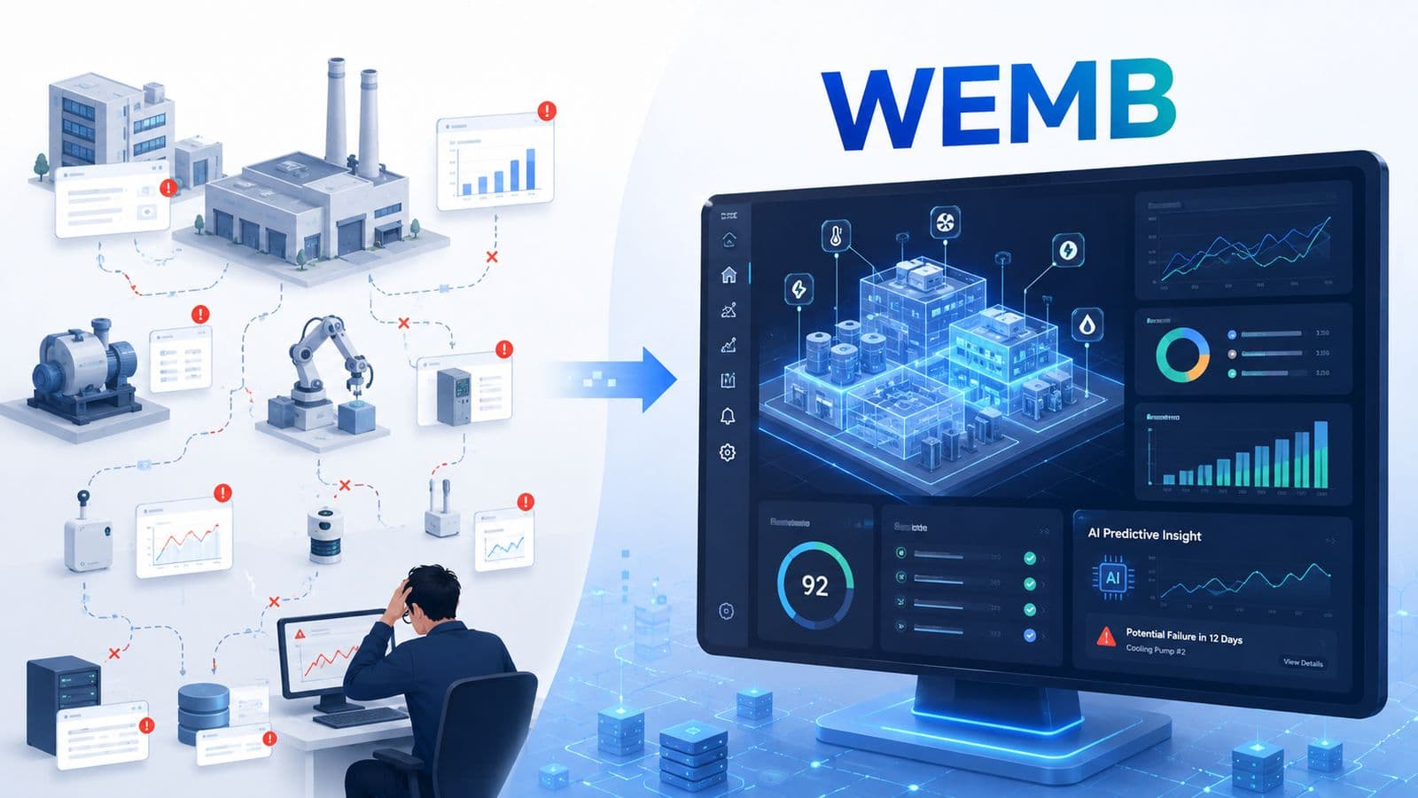 WeMB 數位孿生與 AI 智慧營運解決方案產品示意圖